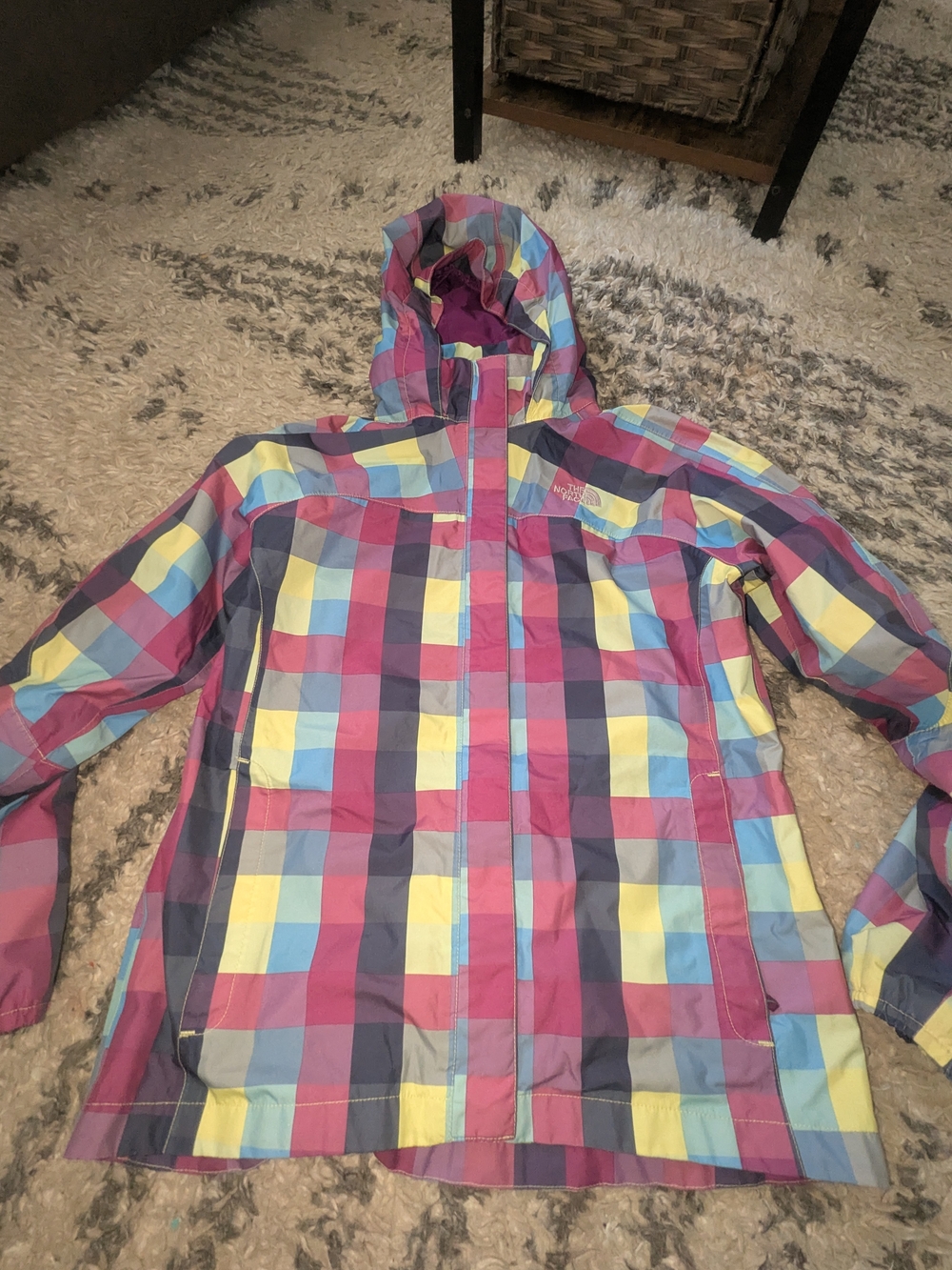 The North Face Girls' Multicolor Plaid Hooded Raincoat